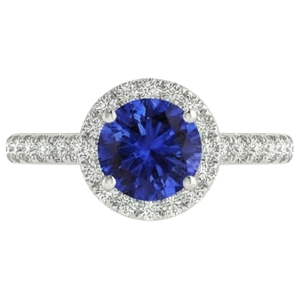 Anello Tanzanite Taglio Rotondo E Diamanti 11 Ct Oro Bianco 14K