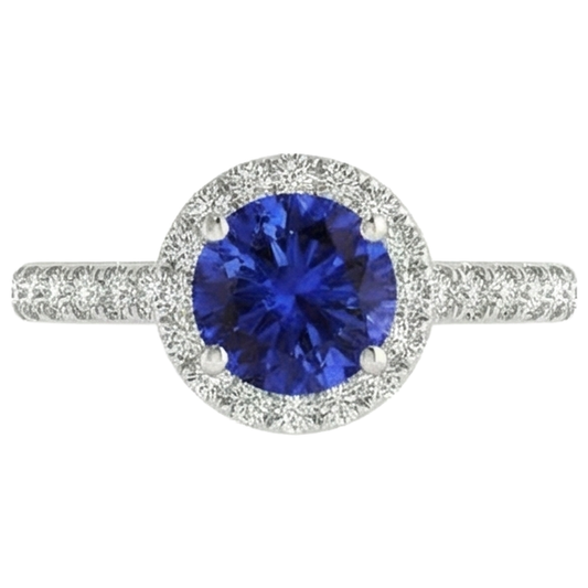 Anello Tanzanite Taglio Rotondo E Diamanti 11 Ct Oro Bianco 14K