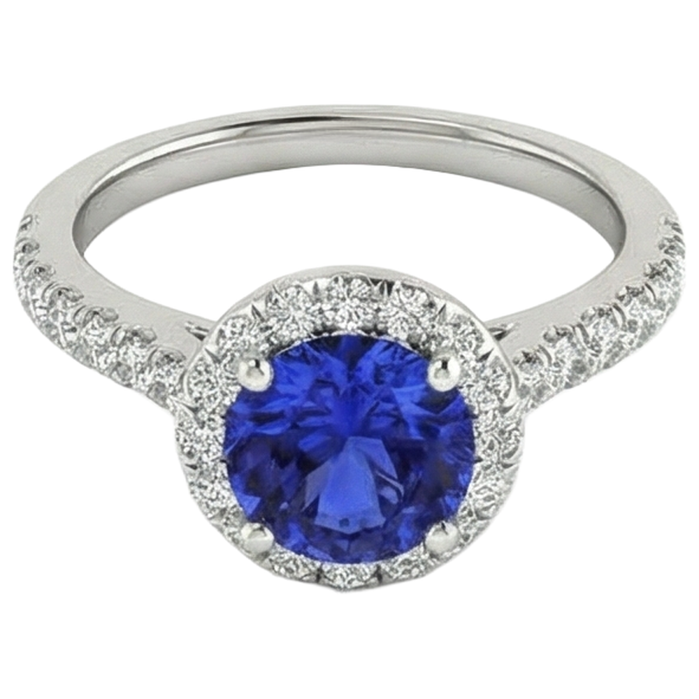Anello Tanzanite Taglio Rotondo E Diamanti 11 Ct Oro Bianco 14K