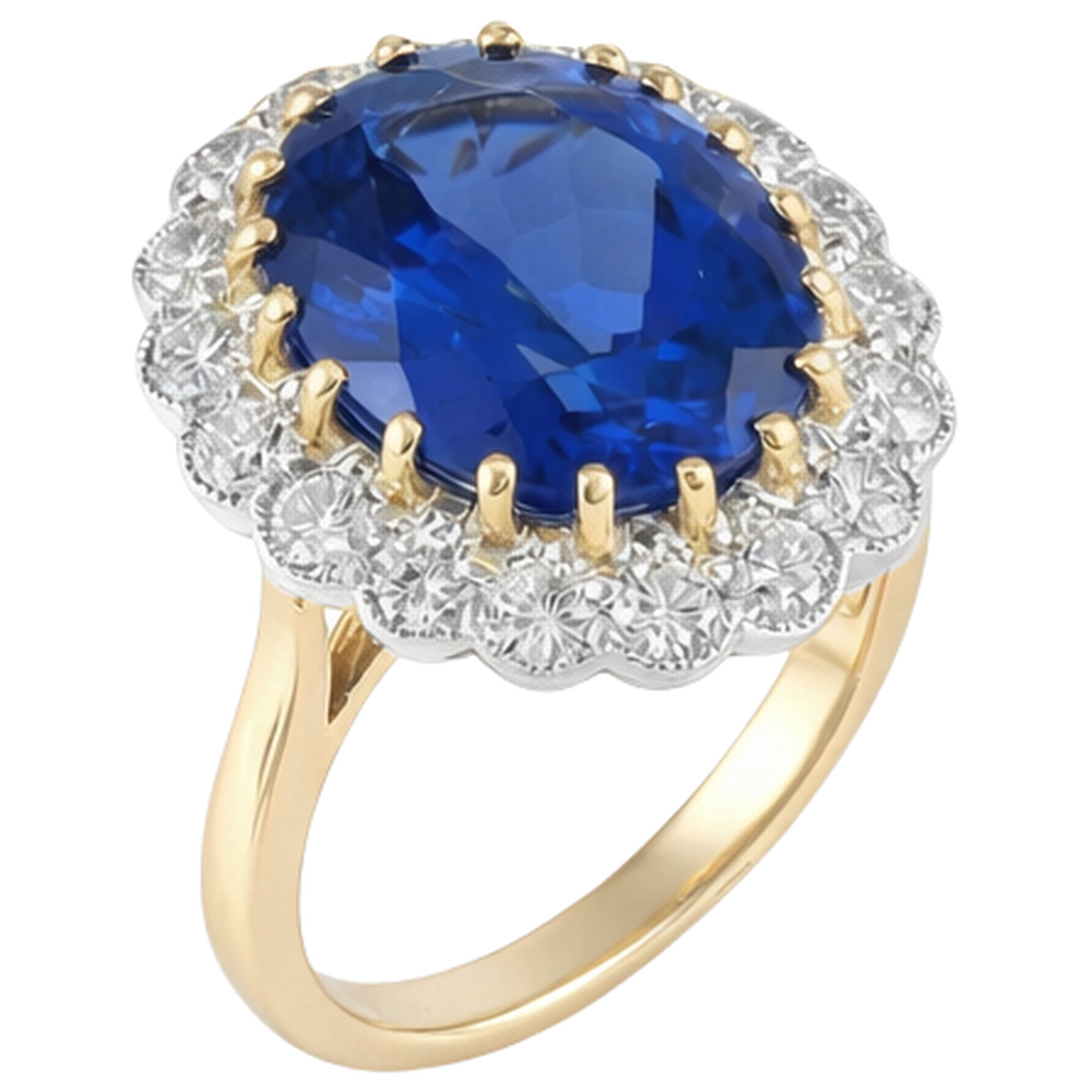 Anello Tanzanite Taglio Tondo 5.75 Carati Con Diamanti Oro Bianco e Giallo 14K