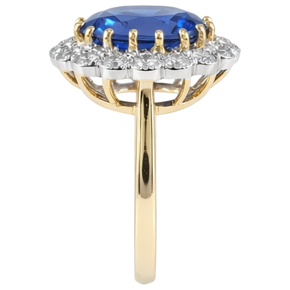 Anello Tanzanite Taglio Tondo 5.75 Carati Con Diamanti Oro Bianco e Giallo 14K