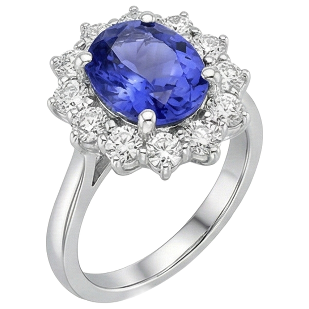 vero round tanzanite 4.35carati anello dettaglio ravvicinato
