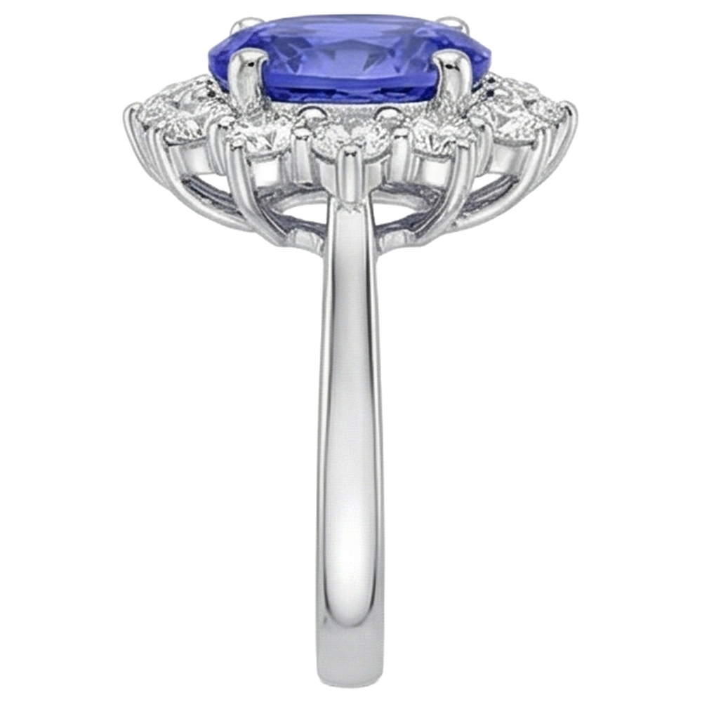 vero round tanzanite 4.35carati anello su bianco