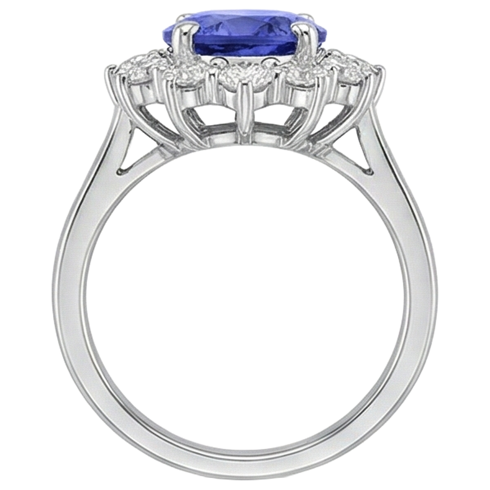 vero round tanzanite 4.35carati anello con accenti diamanti