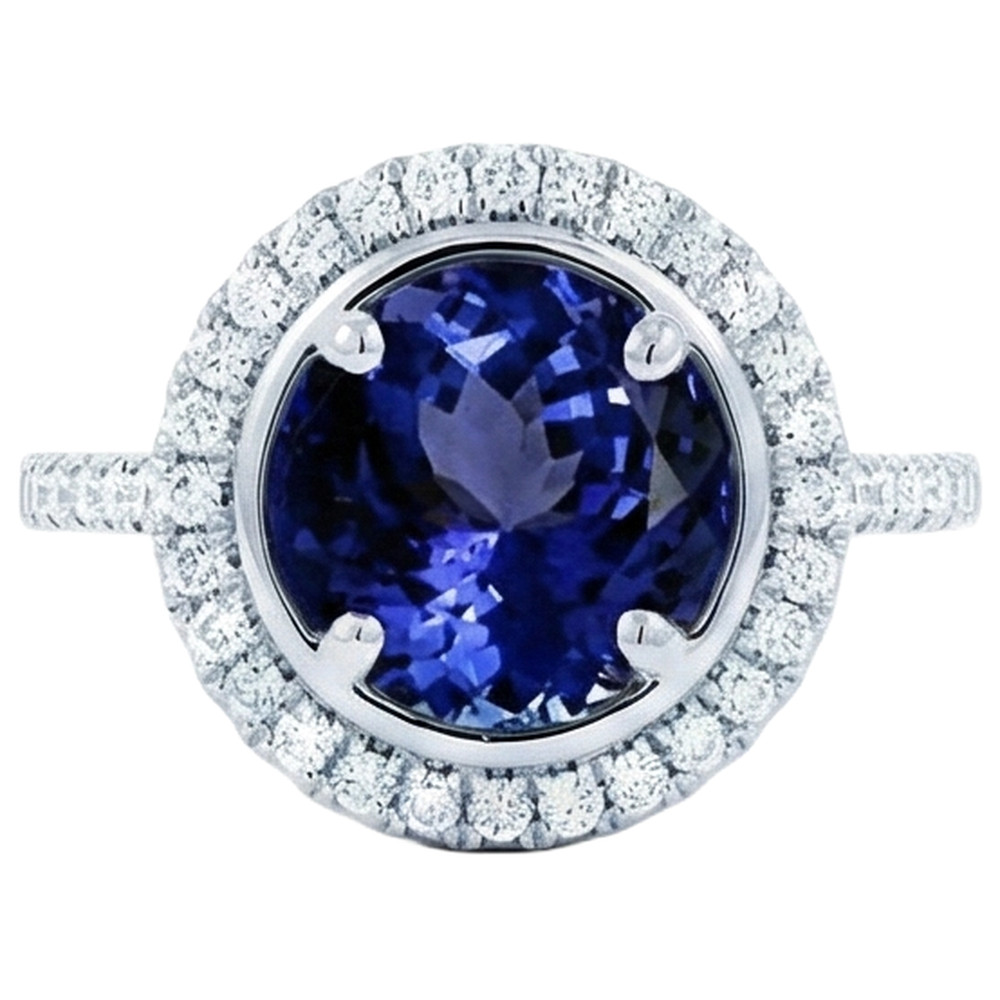 Anello Tanzanite e Diamanti 4.25 Carati Oro Bianco 14K