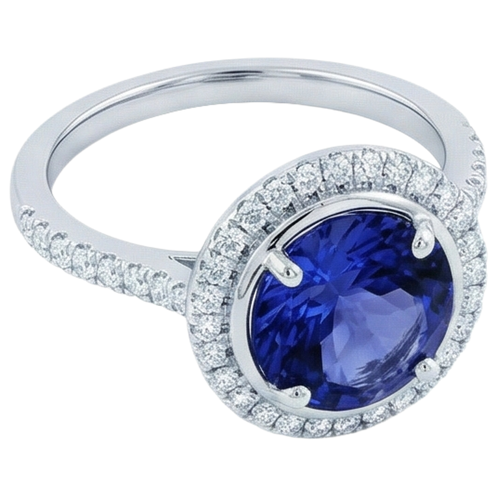 Anello Tanzanite e Diamanti 4.25 Carati Oro Bianco 14K