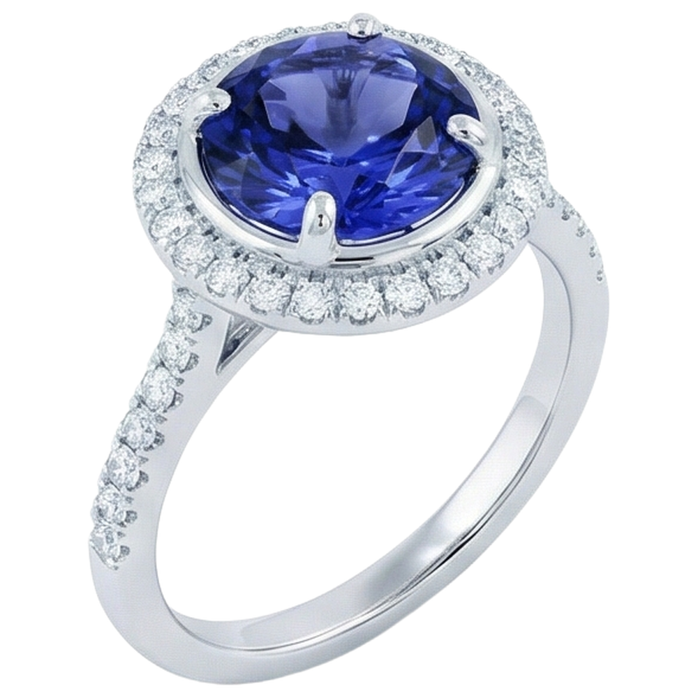 Anello Tanzanite e Diamanti 4.25 Carati Oro Bianco 14K