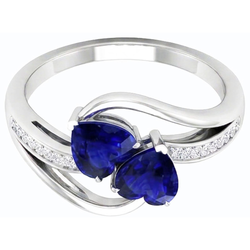 Anello Toi et Moi 3.50 Carati Cuore Zaffiro Blu e 2 Diamanti Naturali Autentici ( non creati in laboratorio ) Rotondi Pietra