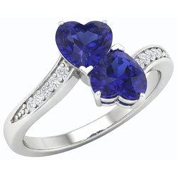 Anello Toi et Moi 3,50 carati Cuore Blue Sapphire Diamond Gemstone in oro bianco 14K