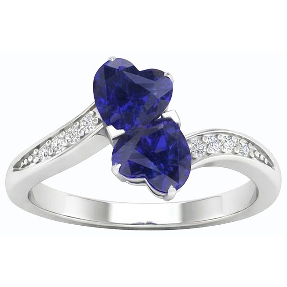 Anello Toi et Moi 3,50 carati Cuore Blue Sapphire Diamond Gemstone in oro bianco 14K