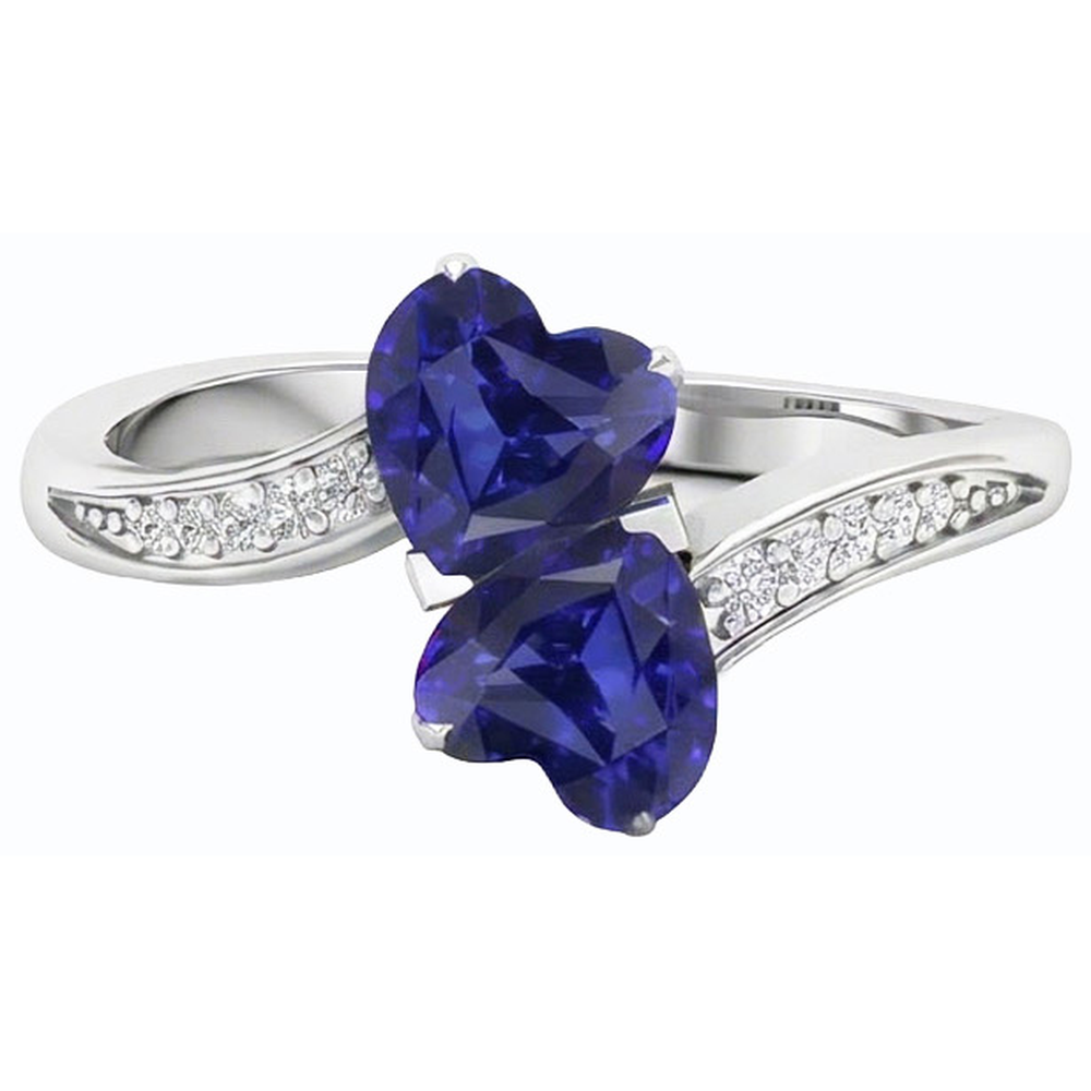 Anello Toi et Moi 3,50 carati Cuore Blue Sapphire Diamond Gemstone in oro bianco 14K
