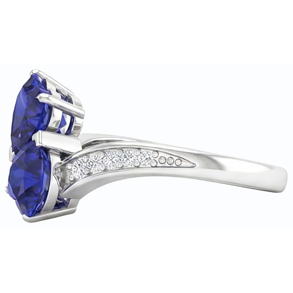 Anello Toi et Moi 3,50 carati Cuore Blue Sapphire Diamond Gemstone in oro bianco 14K