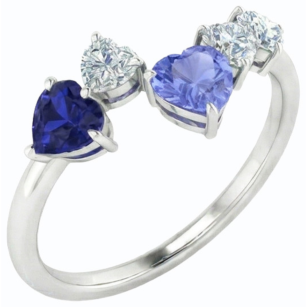 Anello Toi et Moi Cuore Diamante Naturale Autentico ( non creato in laboratorio ) & Zaffiro 3.50 Carati Gioielli Donna