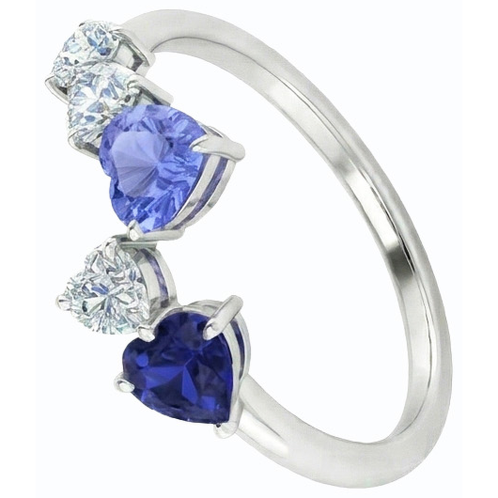Anello Toi et Moi Cuore Diamante Naturale Autentico ( non creato in laboratorio ) & Zaffiro 3.50 Carati Gioielli Donna