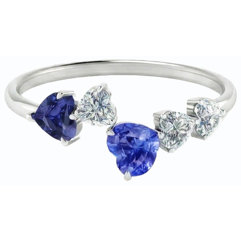 Anello Toi et Moi Cuore Diamante Naturale Autentico ( non creato in laboratorio ) & Zaffiro 3.50 Carati Gioielli Donna