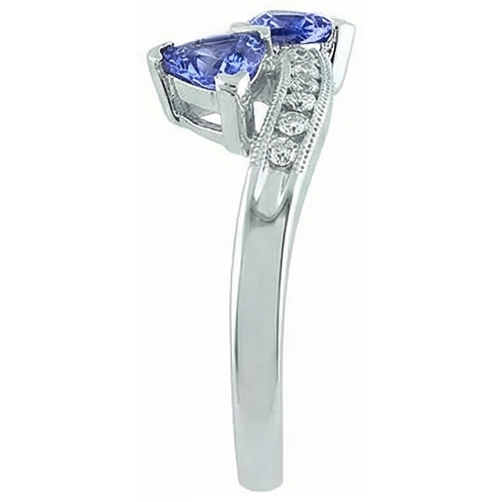 Anello Toi et Moi Trilioni di Tanzanite e Diamanti Naturali Autentici ( non creati in laboratorio ) Rotondi Oro 2.50 Carati