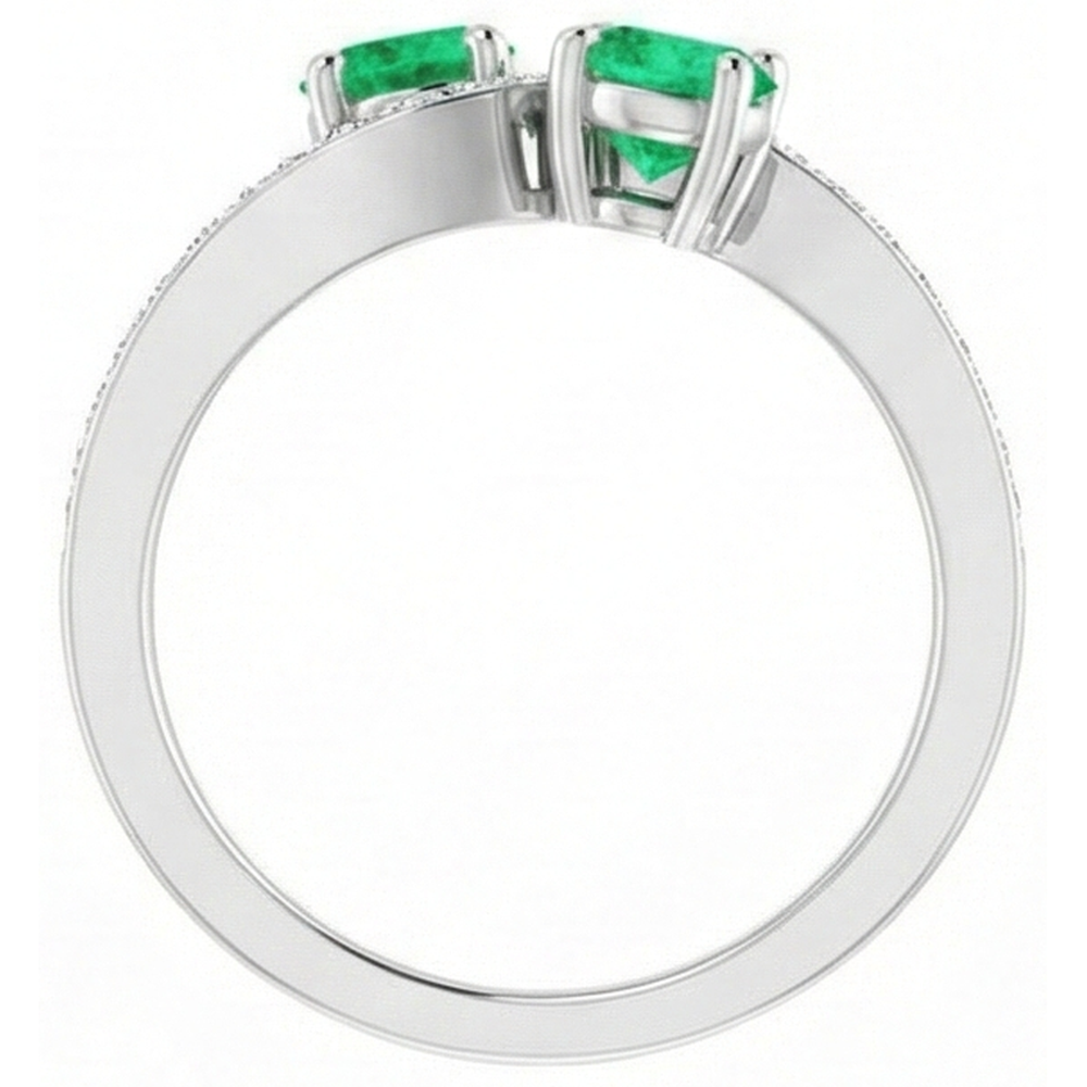 Anello Toi et Moi con smeraldo verde rotondo 2.60 carati. oro bianco 14K