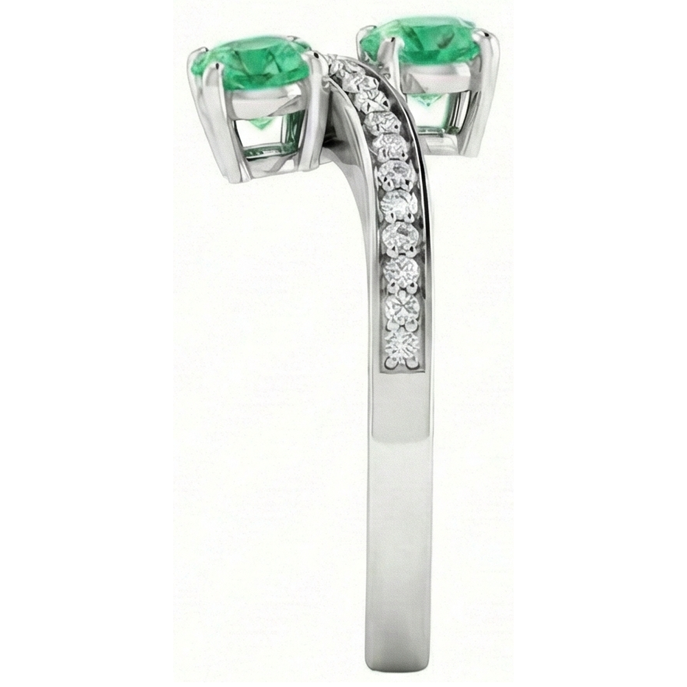 Anello Toi et Moi con smeraldo verde rotondo 2.60 carati. oro bianco 14K