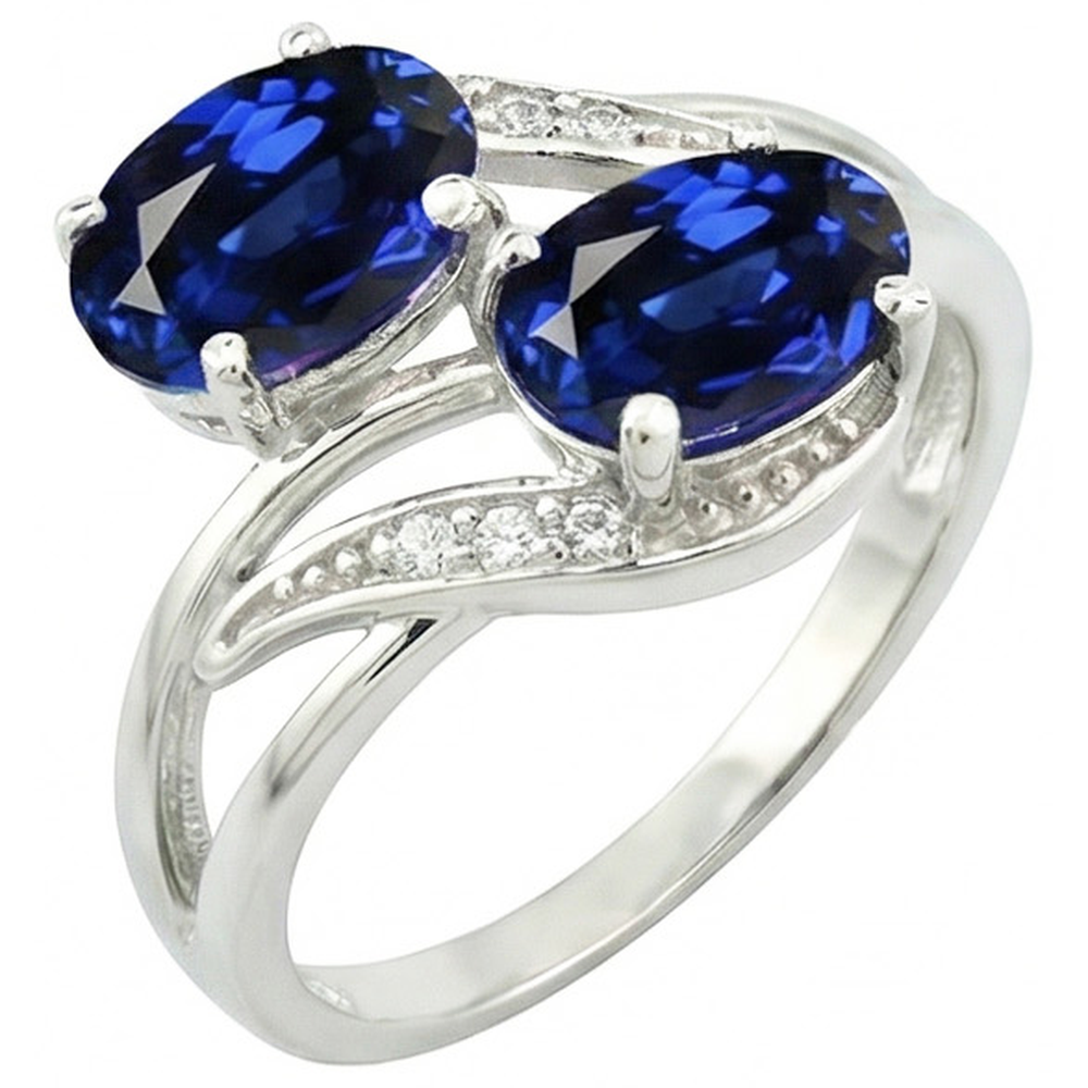 Anello Toi et Moi in stile antico con zaffiro dello Sri Lanka ovale da 4,50 ct e diamante