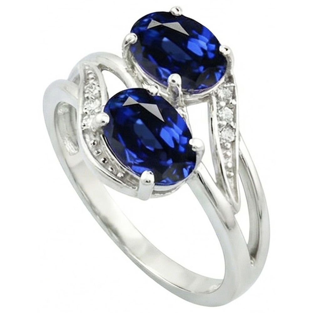 Anello Toi et Moi in stile antico con zaffiro dello Sri Lanka ovale da 4,50 ct e diamante
