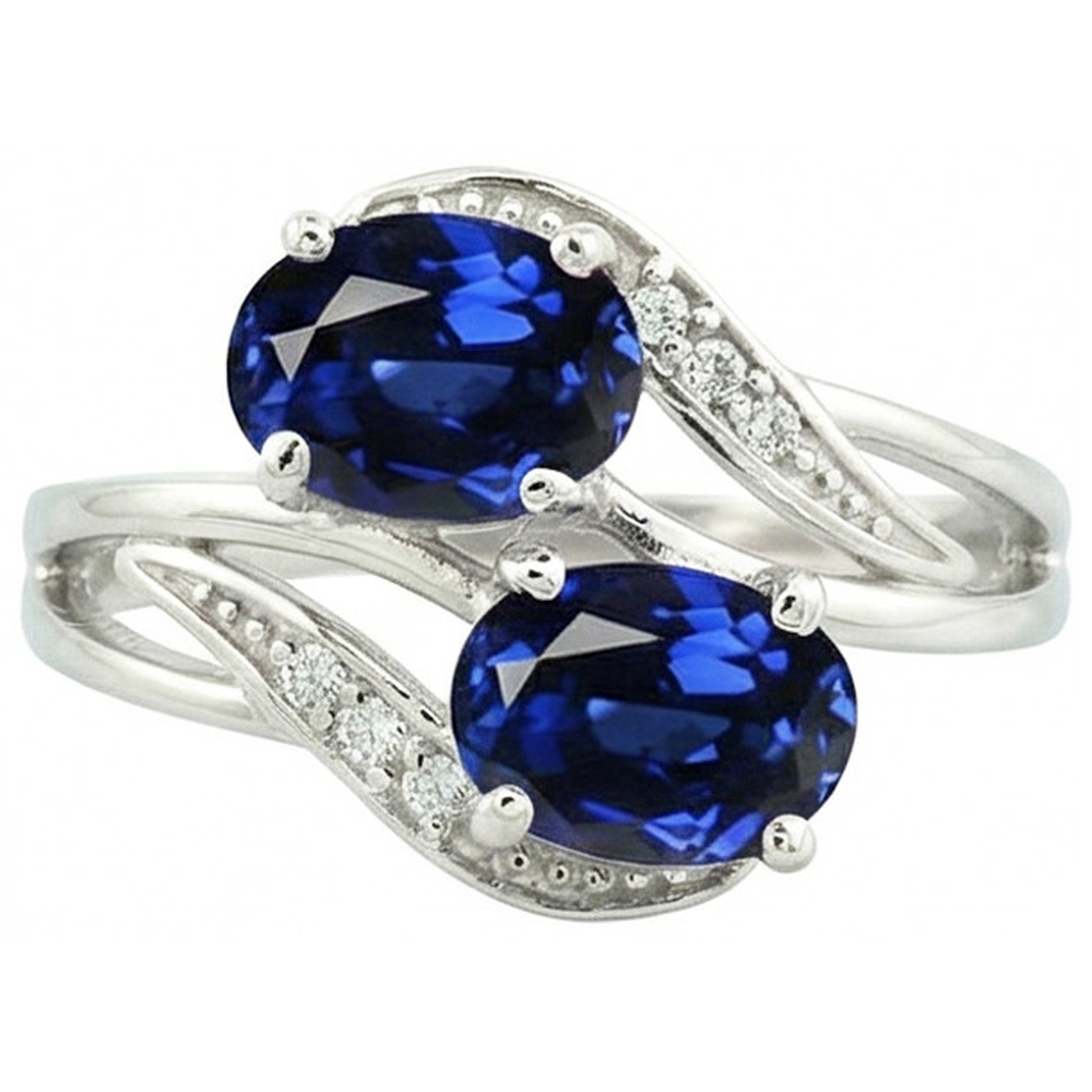 Anello Toi et Moi in stile antico con zaffiro dello Sri Lanka ovale da 4,50 ct e diamante