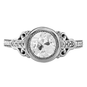 Anello Tondo Con Vero Diamanti Incastonati Da Vecchio Minatore Stile Vintage 1,50 Carati e oro bianco 14K