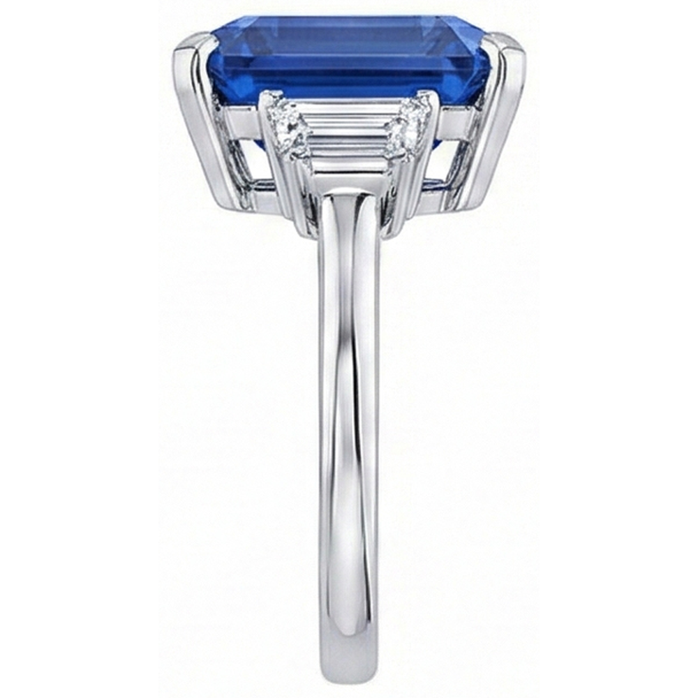 Anello Trapezio Diamante Naturale Autentico ( non creato in laboratorio ) 3 Pietre 3.50 Carati Smeraldo Zaffiro Srilankan
