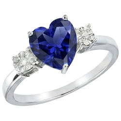 Anello Tre Pietre Forma Cuore Zaffiro Blu Tondo & Diamanti 8 Carati