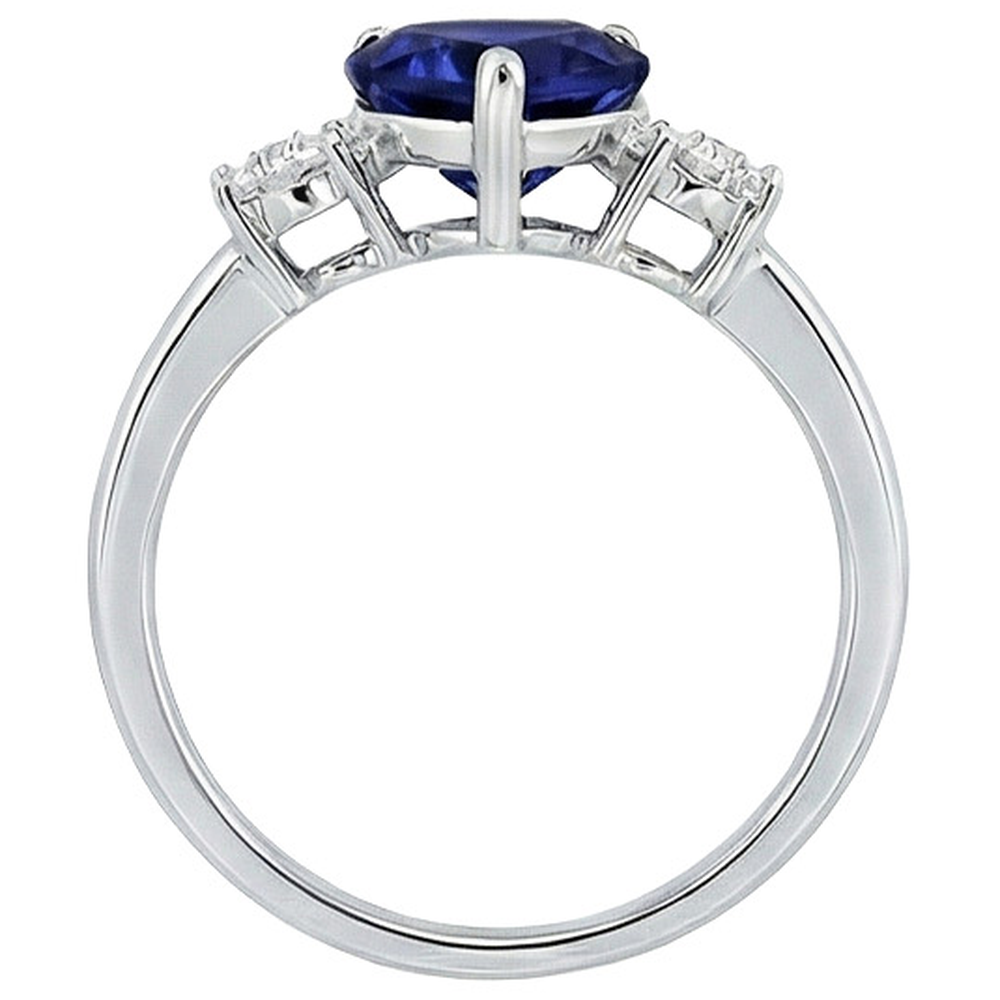 Anello Tre Pietre Forma Cuore Zaffiro Blu Tondo & Diamanti 8 Carati