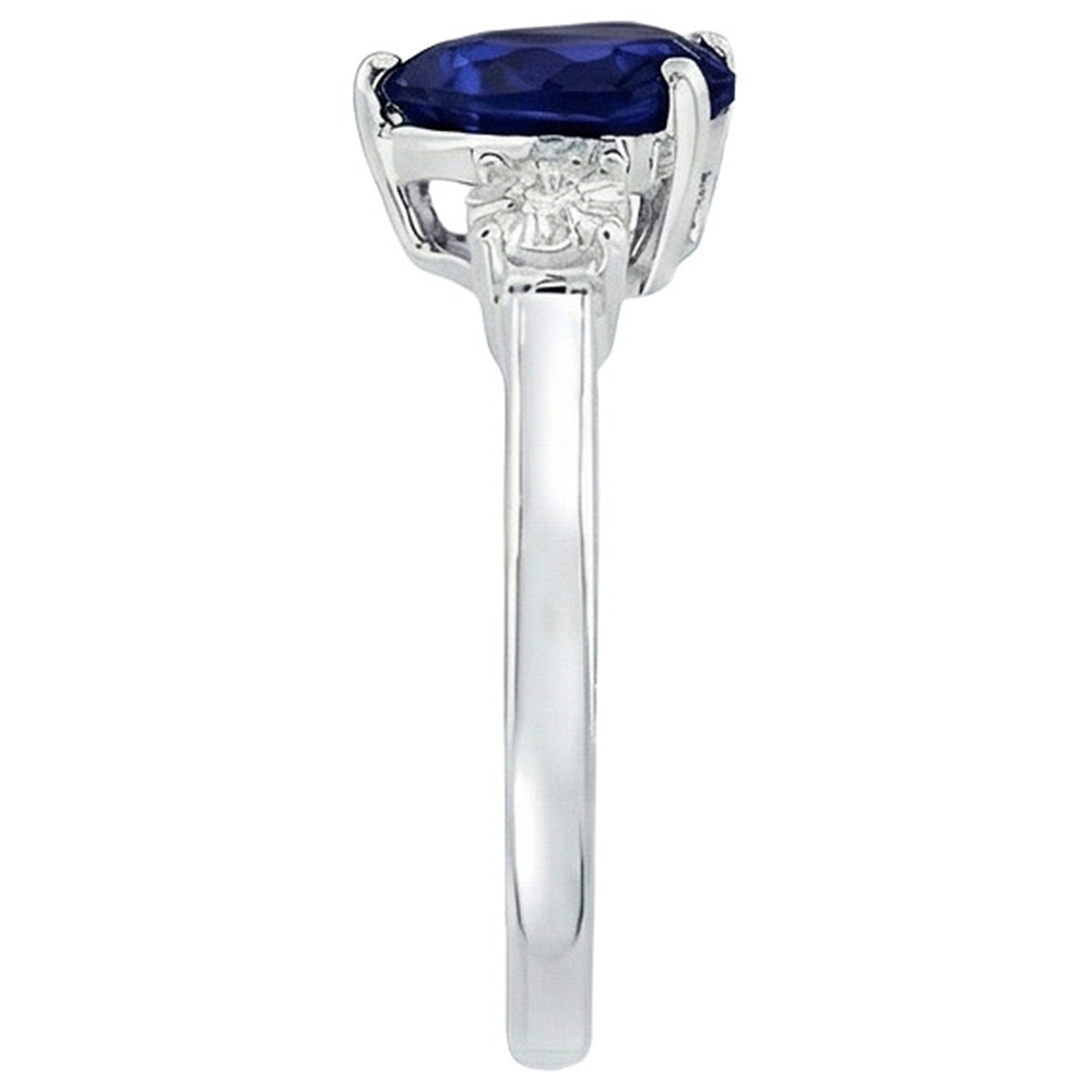 Anello Tre Pietre Forma Cuore Zaffiro Blu Tondo & Diamanti 8 Carati