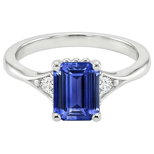 Anello Tre Pietre Smeraldo Zaffiro Sri Lanka & Diamante 3.50 Carati