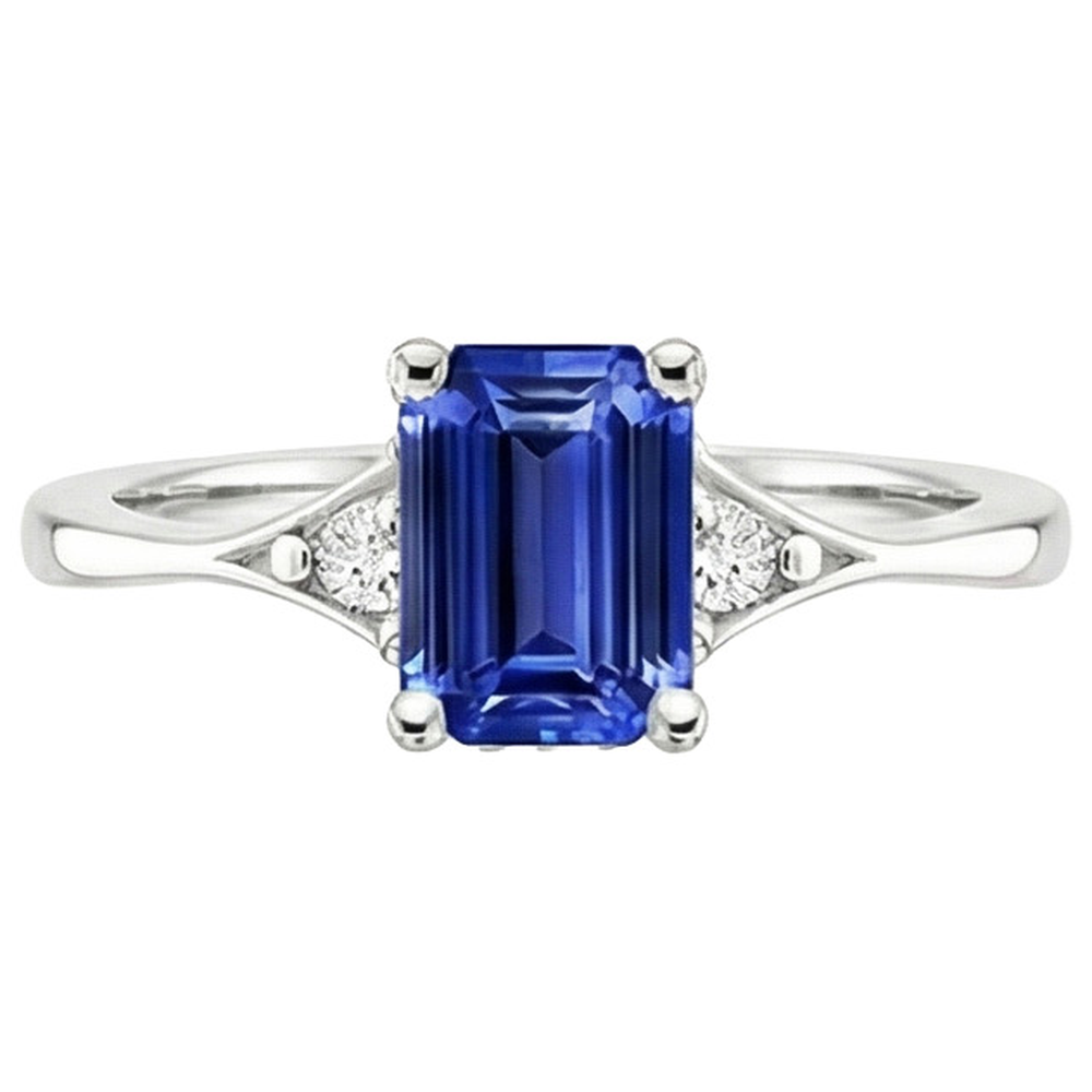 Anello Tre Pietre Smeraldo Zaffiro Sri Lanka & Diamante 3.50 Carati