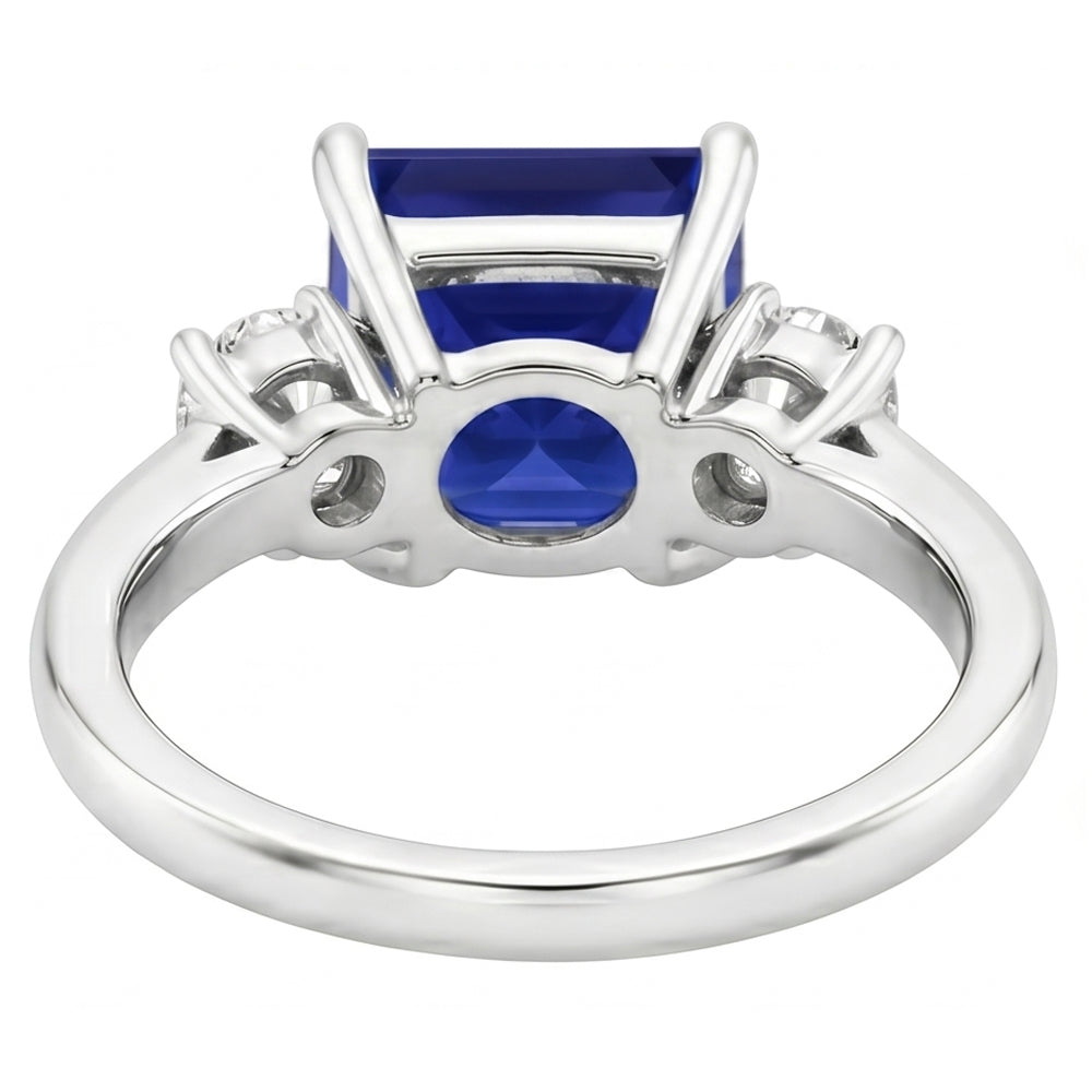 Anello Tre Pietre Zaffiro Princess Blue & Diamanti Rotondi 5.50 Carati