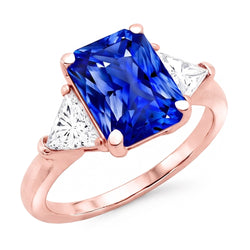 Anello Trilioni di Diamanti Naturali Autentici ( non creati in laboratorio ) 3 Pietre Zaffiro Radiante Oro Rosa 3 Carati