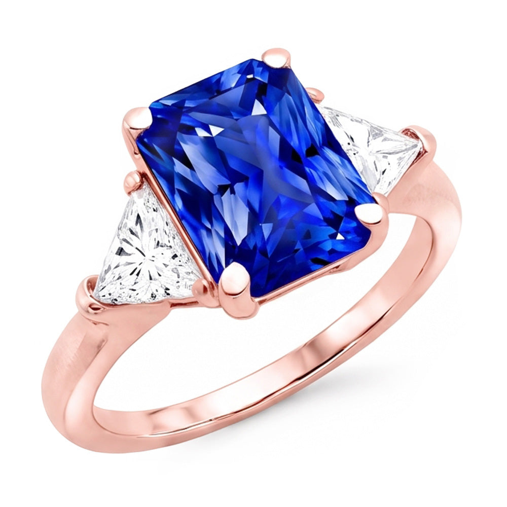 Anello Trilioni di Diamanti Naturali Autentici ( non creati in laboratorio ) 3 Pietre Zaffiro Radiante Oro Rosa 3 Carati