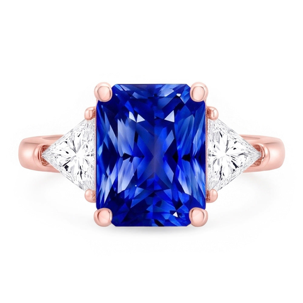 Anello Trilioni di Diamanti Naturali Autentici ( non creati in laboratorio ) 3 Pietre Zaffiro Radiante Oro Rosa 3 Carati