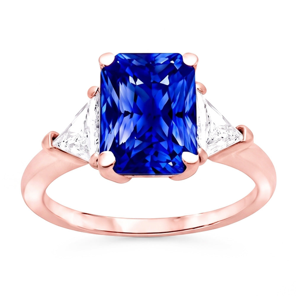 Anello Trilioni di Diamanti Naturali Autentici ( non creati in laboratorio ) 3 Pietre Zaffiro Radiante Oro Rosa 3 Carati