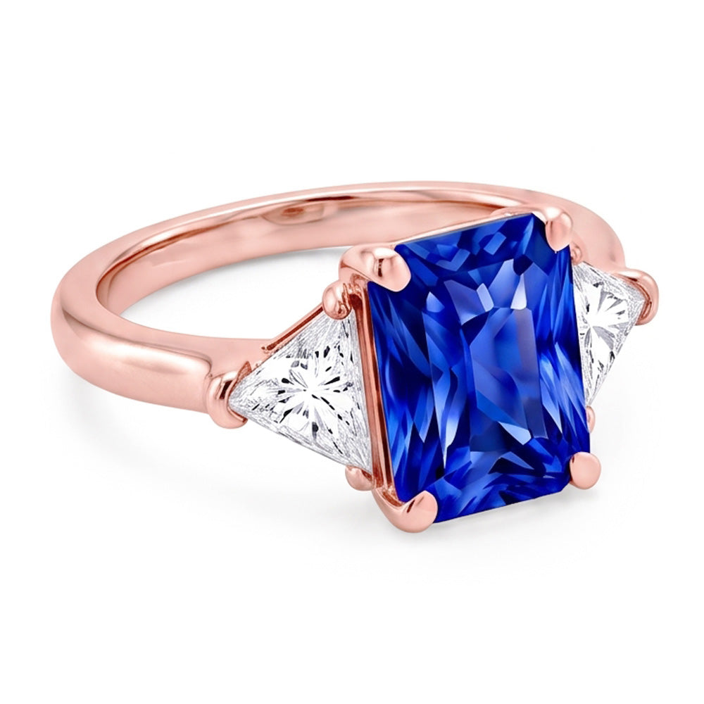 Anello Trilioni di Diamanti Naturali Autentici ( non creati in laboratorio ) 3 Pietre Zaffiro Radiante Oro Rosa 3 Carati