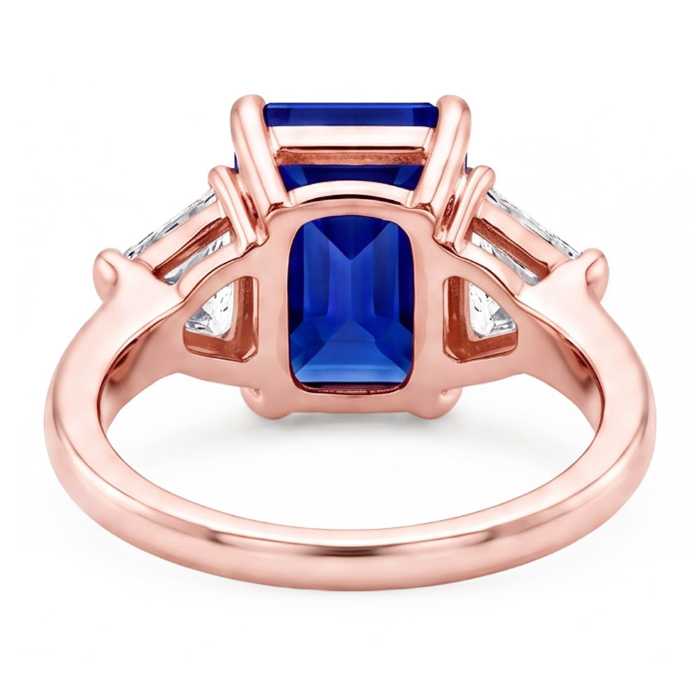 Anello Trilioni di Diamanti Naturali Autentici ( non creati in laboratorio ) 3 Pietre Zaffiro Radiante Oro Rosa 3 Carati