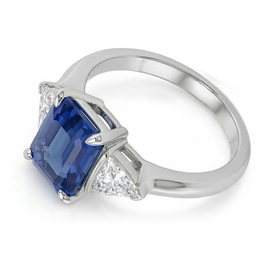Anello Trilioni di Diamanti Naturali Autentici ( non creati in laboratorio ) Tre Pietre Smeraldo Zaffiro di Ceylon 2.50 Carati