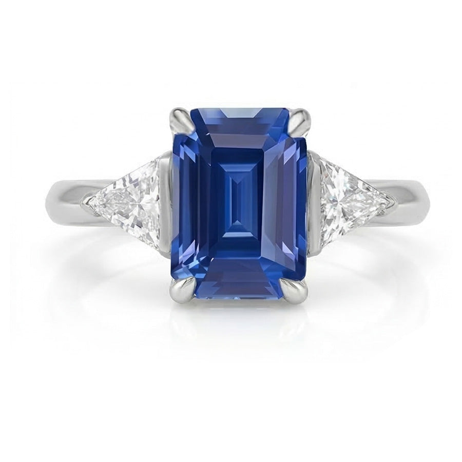 Anello Trilioni di Diamanti Naturali Autentici ( non creati in laboratorio ) Tre Pietre Smeraldo Zaffiro di Ceylon 2.50 Carati