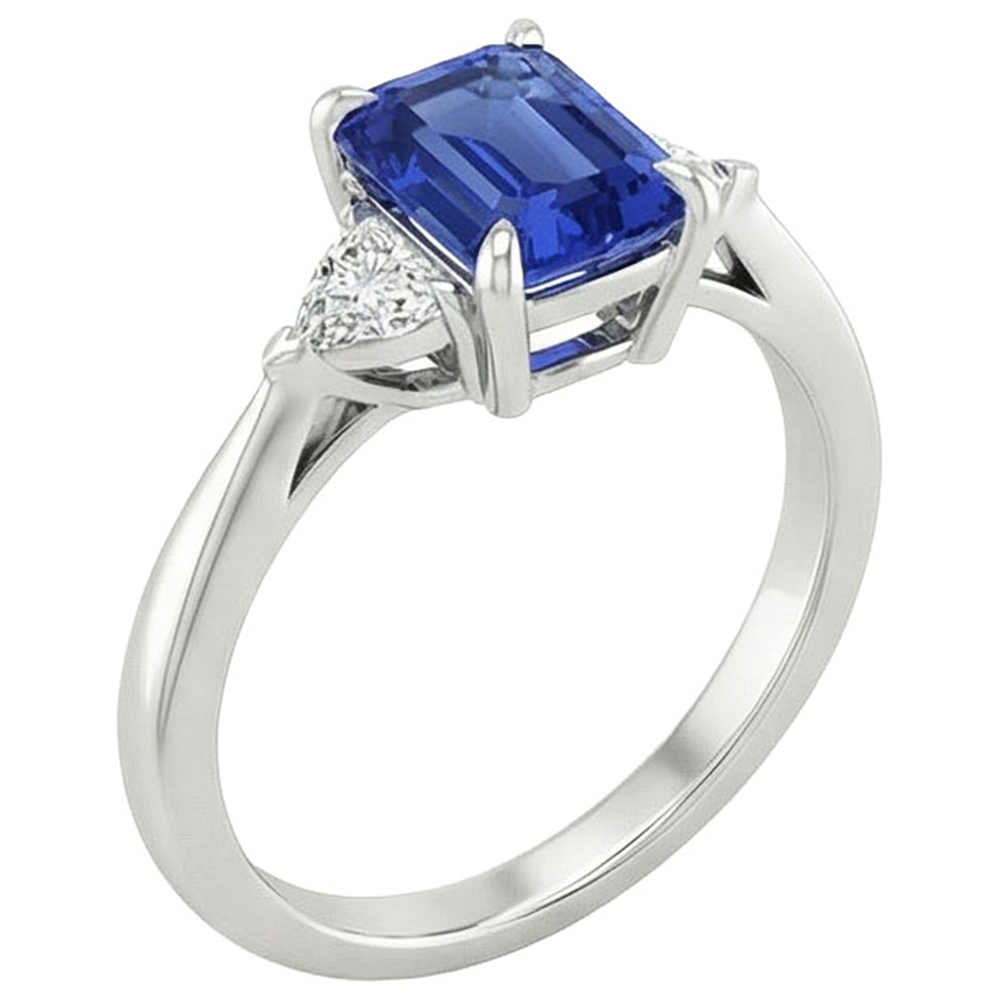 Anello Trilioni di Diamanti e Zaffiri di Ceylon E Smeraldo 3 Pietre 3.25 Carati