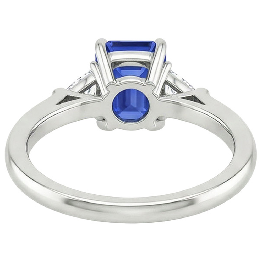 Anello Trilioni di Diamanti e Zaffiri di Ceylon E Smeraldo 3 Pietre 3.25 Carati