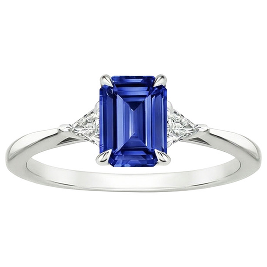 Anello Trilioni di Diamanti e Zaffiri di Ceylon E Smeraldo 3 Pietre 3.25 Carati