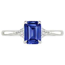 Anello Trilioni di Diamanti e Zaffiri di Ceylon E Smeraldo 3 Pietre 3.25 Carati