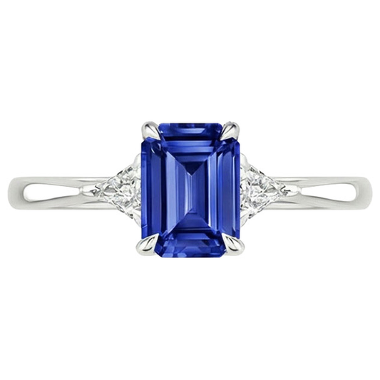 Anello Trilioni di Diamanti e Zaffiri di Ceylon E Smeraldo 3 Pietre 3.25 Carati