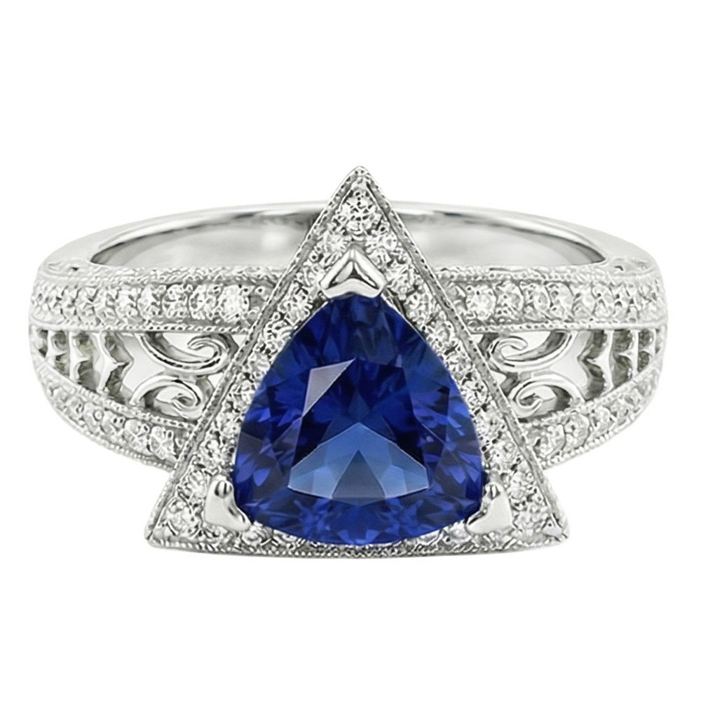 Anello Trilioni di pietre preziose in stile antico con zaffiro di Ceylon 1.50 carati d'oro