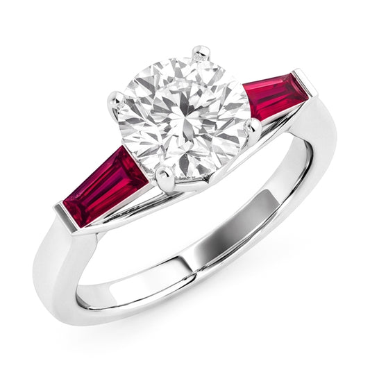 Anello Trilogy con Rubini e Diamanti 3,20 Ct Taglio Vecchio Oro 14K