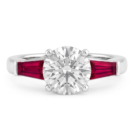 Anello Trilogy con Rubini e Diamanti 3,20 Ct Taglio Vecchio Oro 14K