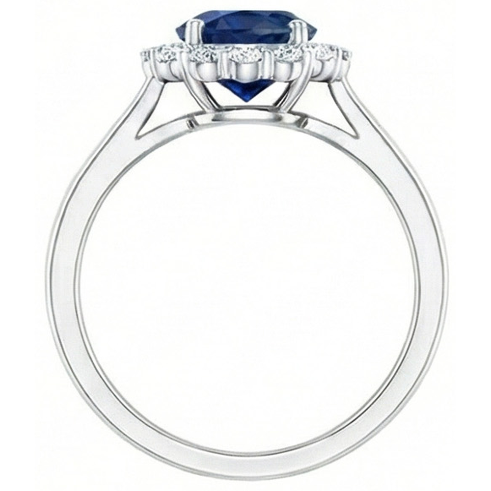 Anello Zaffiro Blu Ceylon Diamante Naturale Autentico ( non creato in laboratorio ) Rotondo 2,45 Carati Oro Bianco 14K